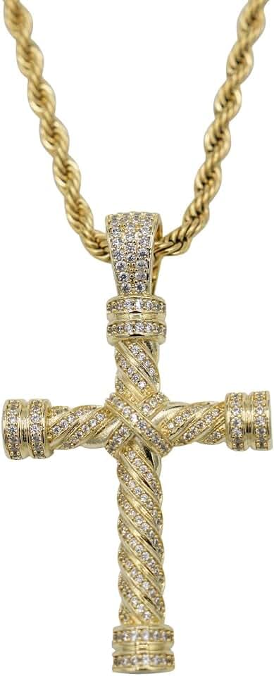 GLD Simple Gold-Plated Cross Necklace for Men and Women - Minimalist Plain Cross Pendant with Rope Chain, Cuban Chain 16-22 Inch - Designed in Miami - Built to Last