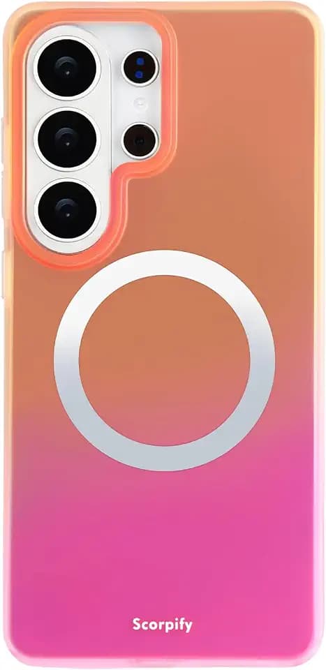 SCORPIFY Compatible with Samsung Galaxy S26 Ultra Case [Compatible with MagSafe] with Cosmic Radiance, Gradient Matte Cute Magnetic Phone Cover for Women Girls, Cosmic Orange Red Iridescent Sparkle