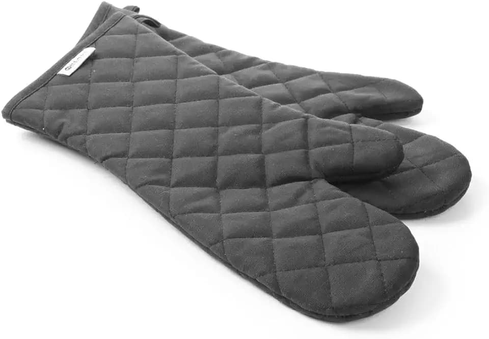 HENDI Ofenhandschuhe, 1 Paar, Zertifiziert, hitzebeständig bis 250 °C, extra lang, Hitzebeständige Handschuhe, Topfhandschuhe, Kochhandschuhe, Grillhandschuhe, (L) 380mm, Baumwolle, schwarz