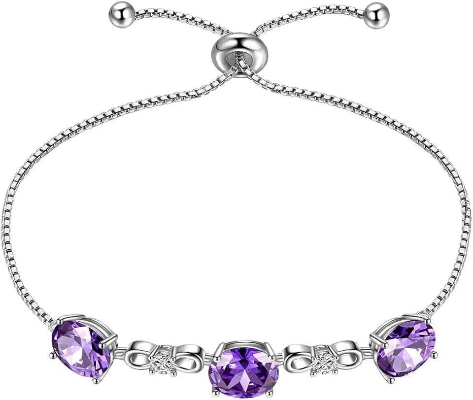 Aurora Tears February Birthstone Adjustable Bracelets 925 Sterling Sliver Birthstone Bracelet Charm Birth Stone Jewelry Gifts for Women and Girls DB0112F