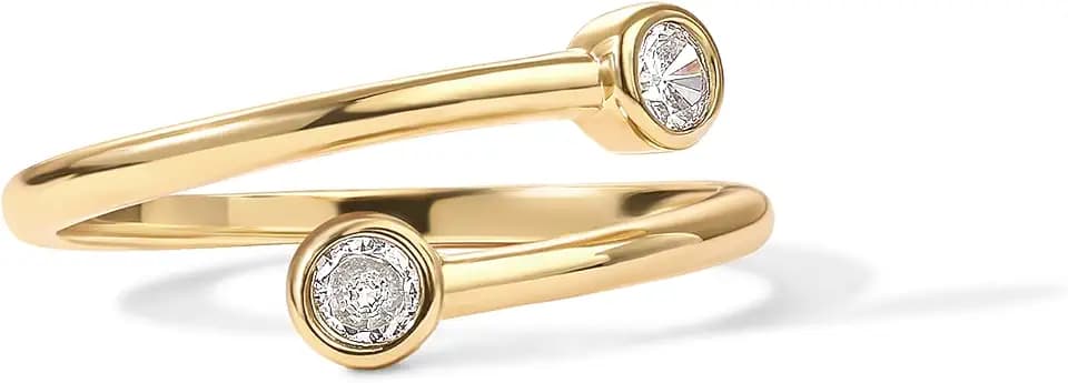 PAVOI 14K Gold Plated CZ Bypass Ring, Stacking Band for Women
