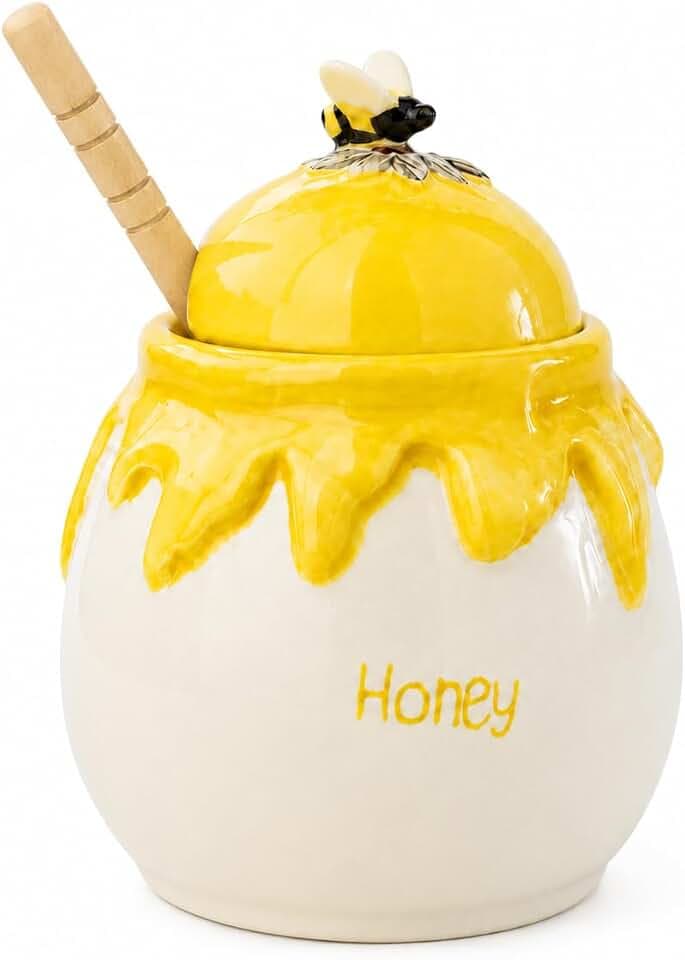Blue Sky Clayworks Sweet Honey Drip Honey Bee Pot with Dipper Stick