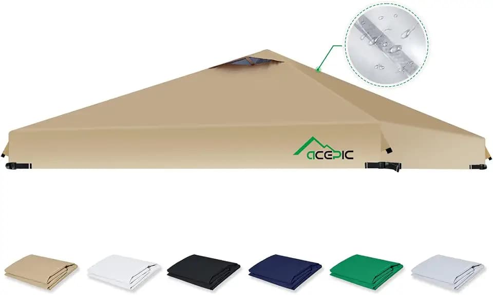 ACEPIC Upgraded 10x10 Canopy Replacement Top with Air Vent(Khaki, Top Only)
