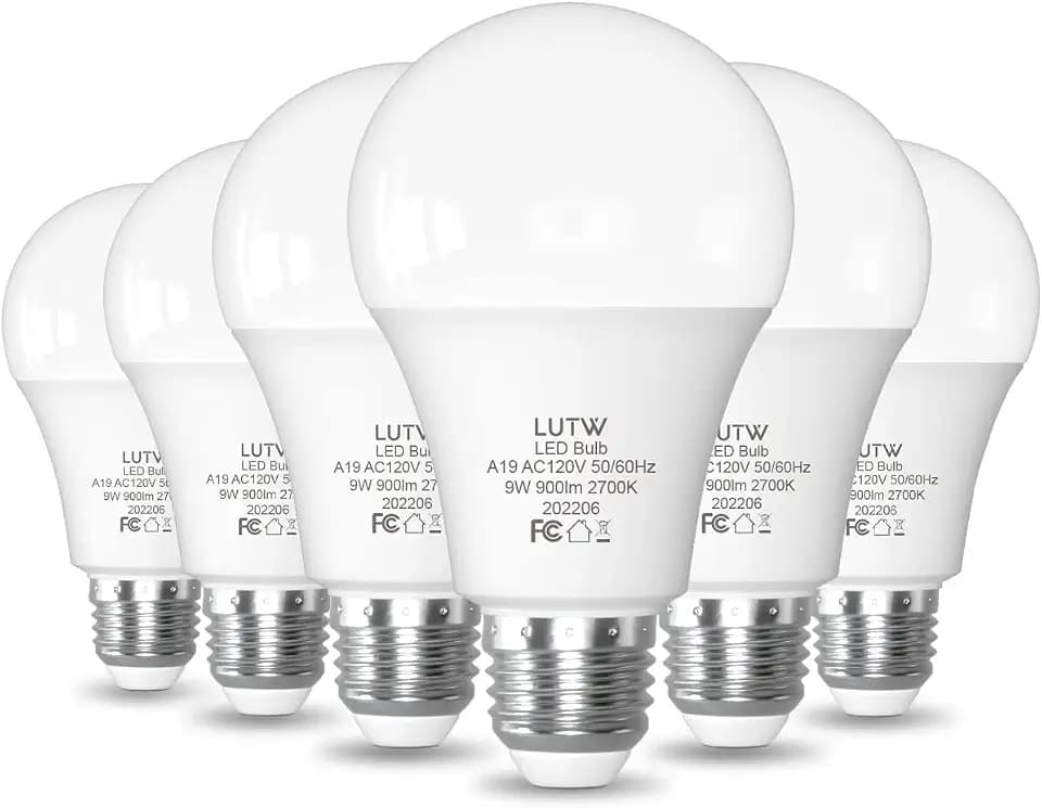 A19 E26 LED Bulbs, 60W Eqv, 9W, 2700K, Non-Dimmable, 6 Pack