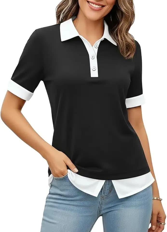 Womens Summer Tops Striped Short Sleeve Shirts Patchwork Casual Work Blouse