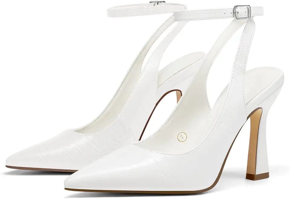 Coutgo Womens Closed Toe High Heels Slingback Pointed Toe Pumps Ankle Strap Dress Shoes