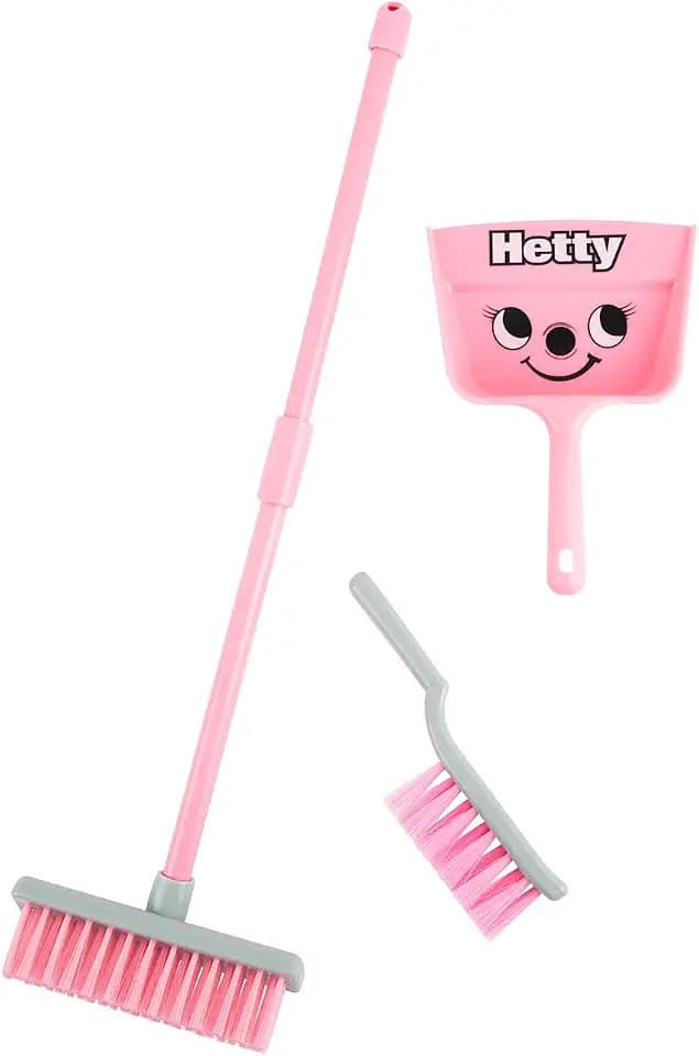 Casdon Hetty Bürstenset, Buntes Reinigungsspielzeug für Kinder ab 3 Jahren, Fördert Lernen und Rollenspiele, Enthält Besen, Bürste und Kehrschaufel, Rose