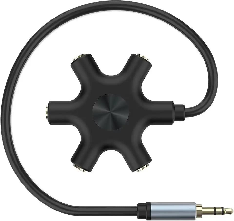 5-Jack Multi-Headphone Audio Splitter Injection Molding - Designed for Up to 5 Devices