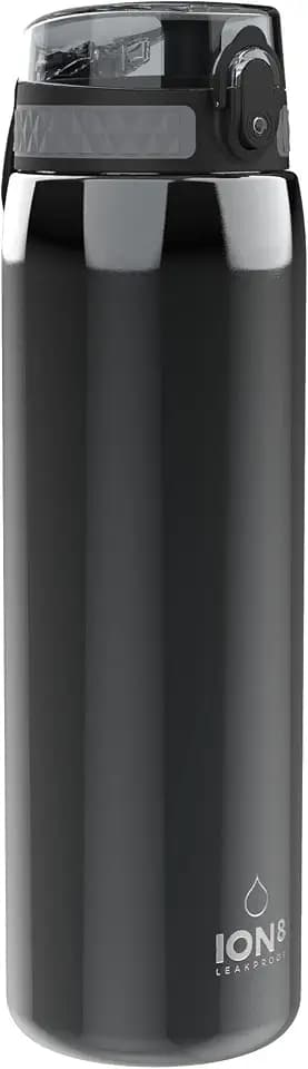 ion8 1,2 Liter Leicht Edelstahl Trinkflasche, Nicht Isoliert, Auslaufsicher, Einhandöffnung, Sichere Verriegelung, Spülmaschinenfest, Klappdeckel, Tragegriff, Leicht zu Reinigen, Grau