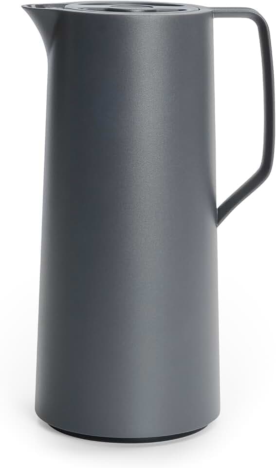 Emsa Motiva Thermoskanne 1l, Isolierkanne mit Quick-Press-Verschluss, 12h heiß, 24h kalt, Glaskolben, Made in Germany, Teekanne Thermo, Nordisches Design, anthrazit, N41701