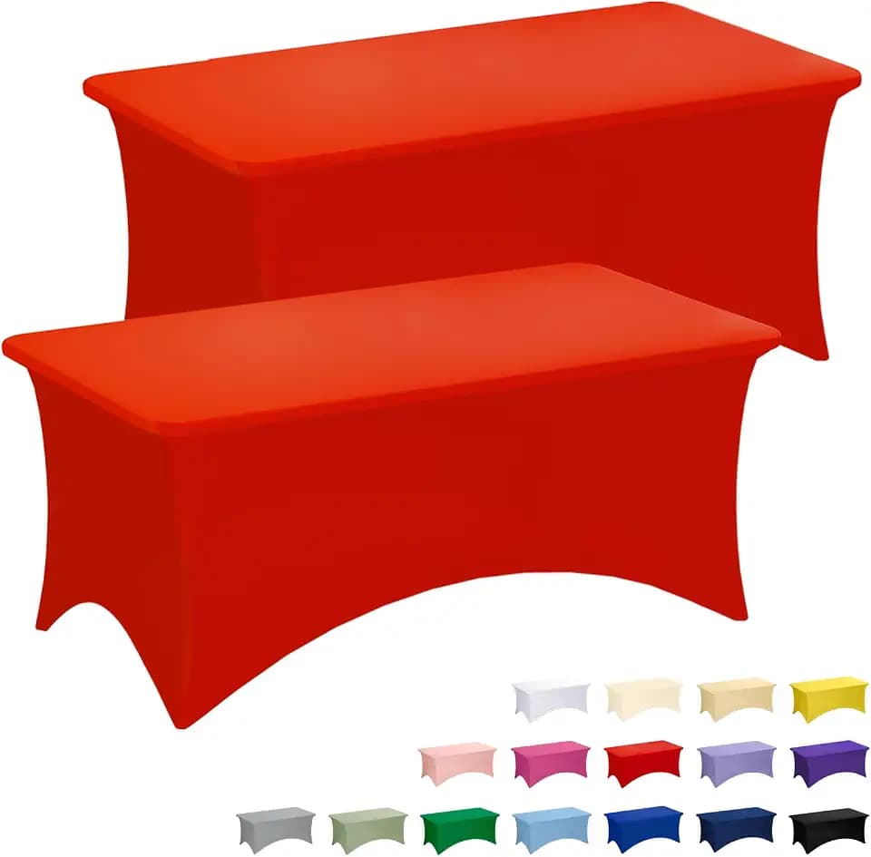 Fixwal 2 Pack 6FT Red Tablecloth Rectangle Spandex Fitted Table Cover