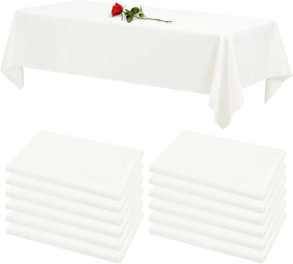 12 Pack Ivory Tablecloths for Rectangle Tables Stain and Wrinkle Resistant Washable Polyester Tablecloth 60 x 102 Inch Table Cloth Rectangle Table 6 Foot Rectangle Table Cloth for Wedding Party