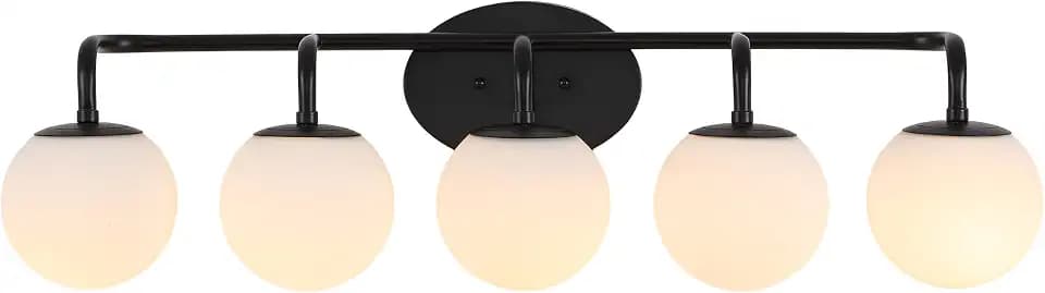 JONATHAN Y Louis Parisian Globe 33" Vanity 5-Light, Black