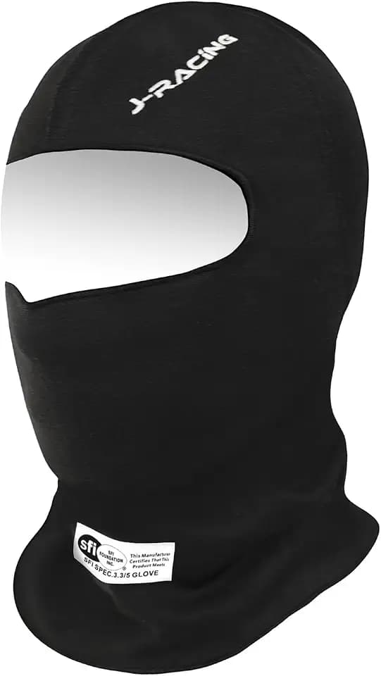 J-RACING® Racing Balaclava, Lightweight Aramid Knit, SFI 3.3 Certified, Flame Retardant, Stretch Fit & Breathable Head Sock for Auto Racing- Upgrade Black