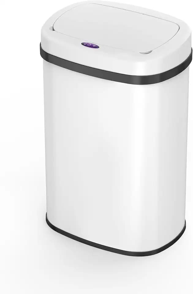 KITCHEN MOVE Majestic Abfalleimer für die Küche, automatisch, 58 l, Weiß, großes Fassungsvermögen, aus Edelstahl, mit Umreifung