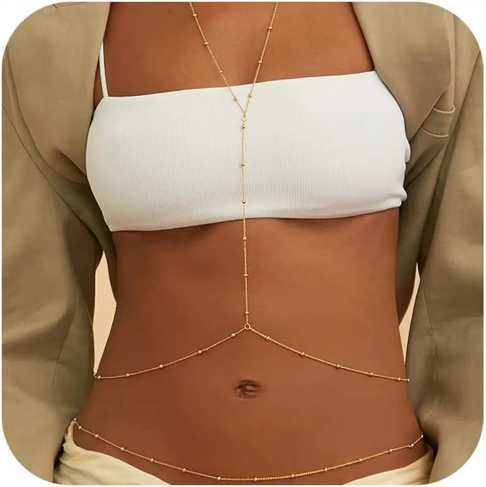 Gold Plated Body Chain for Women, Layering Bikini Waist Chain