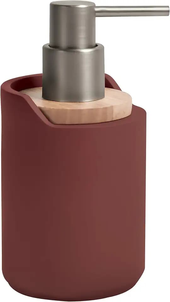 Spirella - Sybella Seifenspender - Elegantes Design, Glas und Kunststoff, Einfache Nachfüllung - 8 x 8 x 15,3 cm - 0,3L - Farbe Bordeaux - Perfekt für Bad und Küche