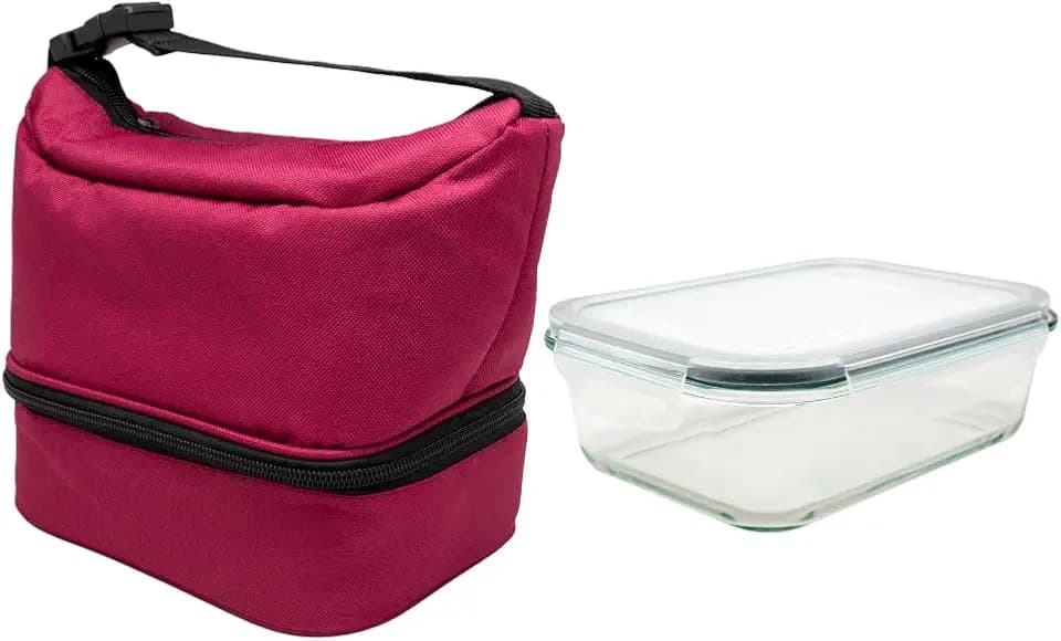 NERTHUS FIH 1505 Isolierte Lunch Tasche schwarz mit Glasbehälter luftdicht 1L Doppelkammer ideal für Arbeit Büro