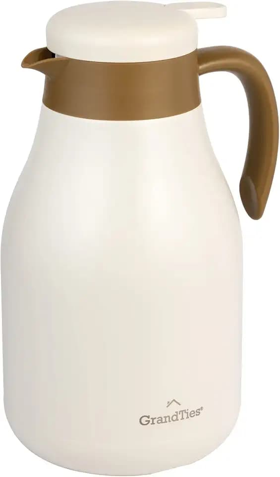 GRANDTIES 61oz Stainless Steel Thermal Coffee Carafe-Insulated Double Walled Vacuum Coffee Thermos, Coffee Pot, Hot Water Dispenser-for Hot Drinks, 12 Hour Heat Retention (Ivory White), GT006211802