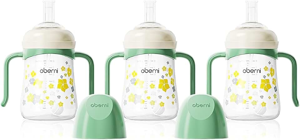 Oberni Trinklernbecher für Kleinkind ab 6 Monate, Auslaufsicherer Wasserflasche, Non Spill Toddler Sippy Cup, 240ml/Rosa/3 Grün