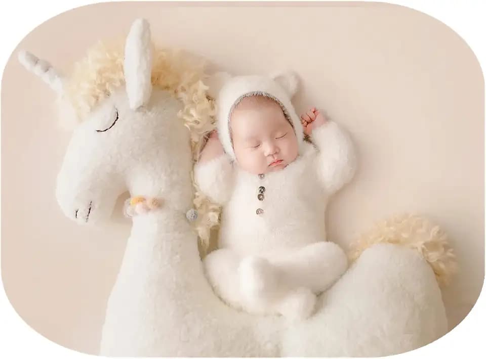 Newborn Photography Props Bear Bonnet & Footed Romper Outfit