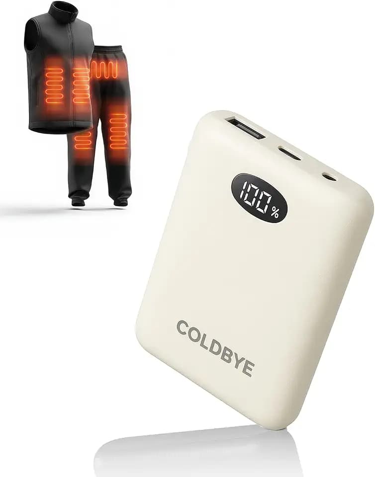 ColdBye 7.4V/5V Battery Pack for Heated Vest, Ultra-Small 10000mAh Power Bank for Heated Jacket with LED Display Compatible with Major Heated Clothing Brands