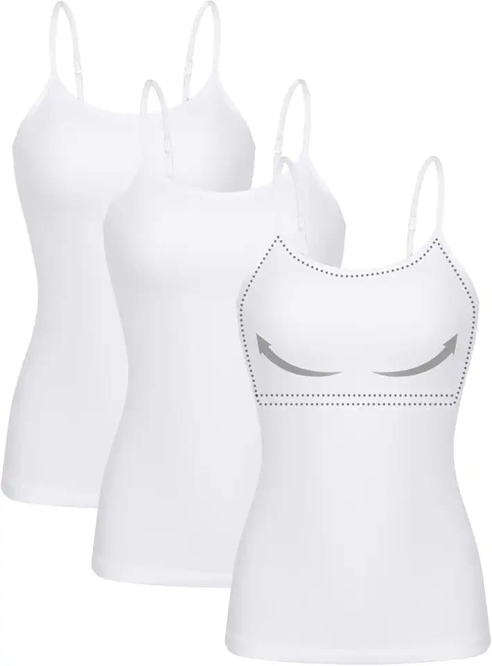 ATTRACO Women 3 Pack Cotton Camisoles Shelf Bra Adjustable Spaghetti Strap
