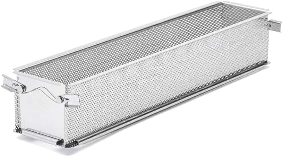 De Buyer - Rechteckige Backform zum Aufklappen aus perforiertem Edelstahl - 48 x 9 x 8,5 cm - 3210.48, Grau