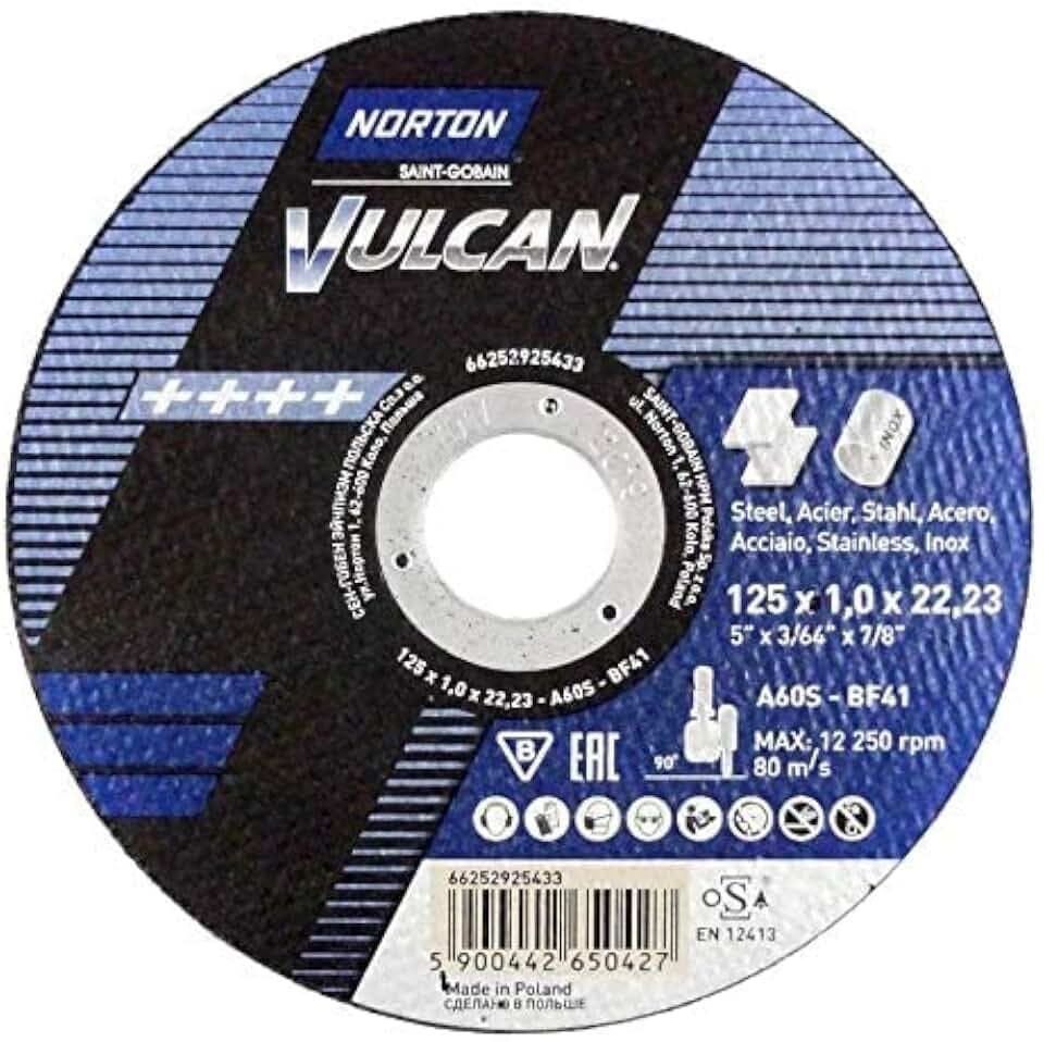 Norton Vulcan Trennscheiben, 115 mm, Edelstahl, Inox, Metall, 115 x 1,0 x 22,23, 25 Stück