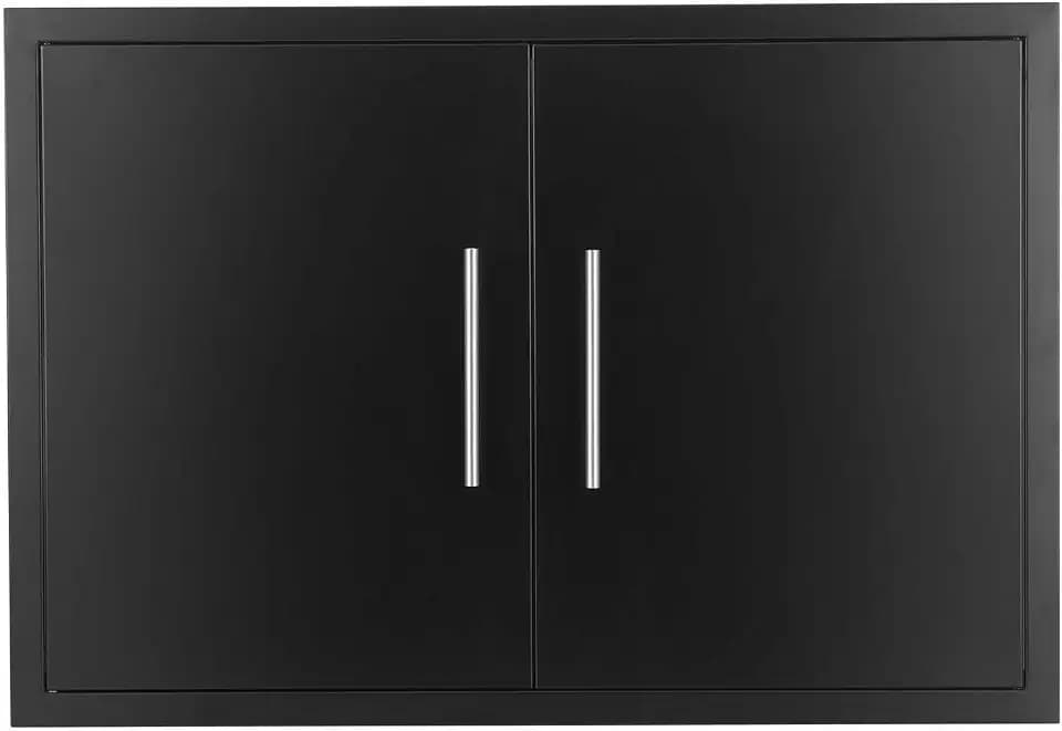 JIE JIN Outdoor Kitchen Doors 31" W X 24" H Double Doors 1.2mm Thickness Stainless Steel BBQ Access Door BBQ Island Doors Outdoor Kitchen Accessories Door for Outdoor Kitchen BBQ Island (Black)