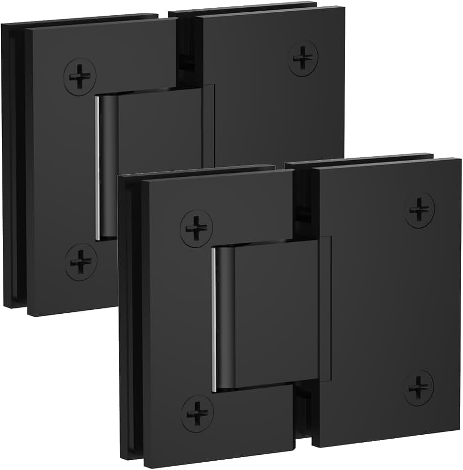 2PCS Glass Shower Door Hinges, 180° Heavy Duty Glass Hinge, Matte Black