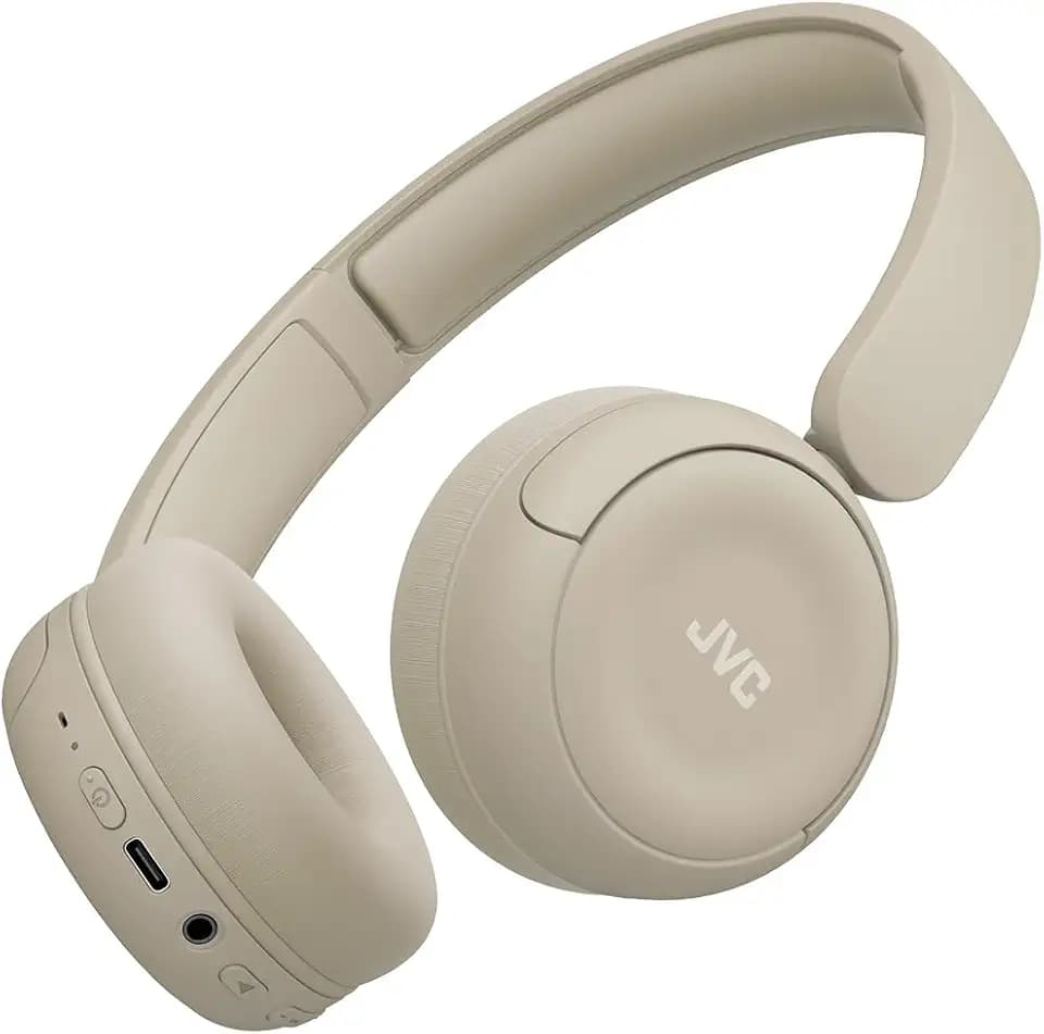 JVC Wireless Kopfhörer HA-S59W-C mit 50 Std. Akku, weichen Ohrpolstern, faltbarem Design, Bluetooth® 5.3, Multipoint, App-EQ & Mikrofon – Matt Beige