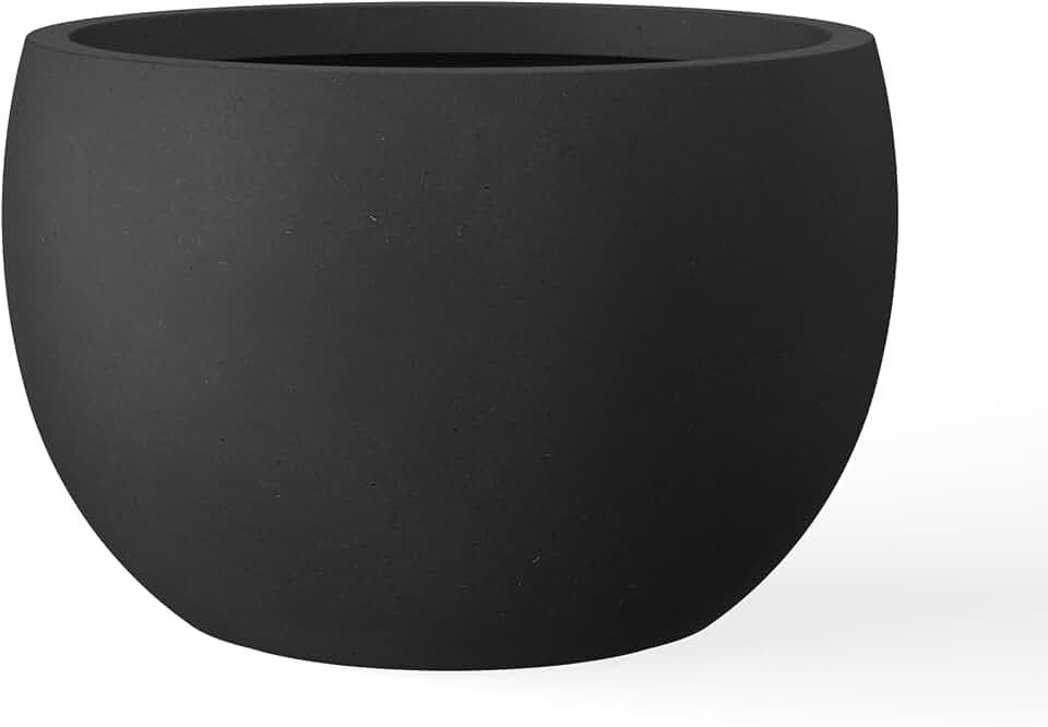 Kante Large Round Bowl Black Concrete Planter 20" Dia, Outdoor