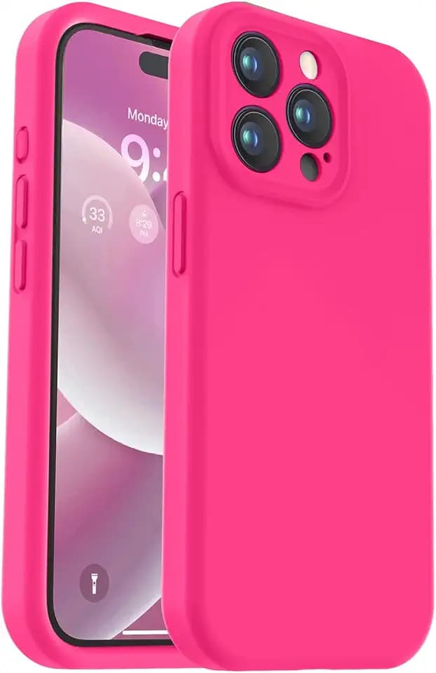 Vooii Compatible with iPhone 15 Pro Case, Upgrade Defender Liquid Silicone, [Enhanced Camera Protection] [Soft Anti-Scratch Microfiber Lining] Shockproof Phone Case iPhone 15 Pro 6.1 inch - Hot Pink