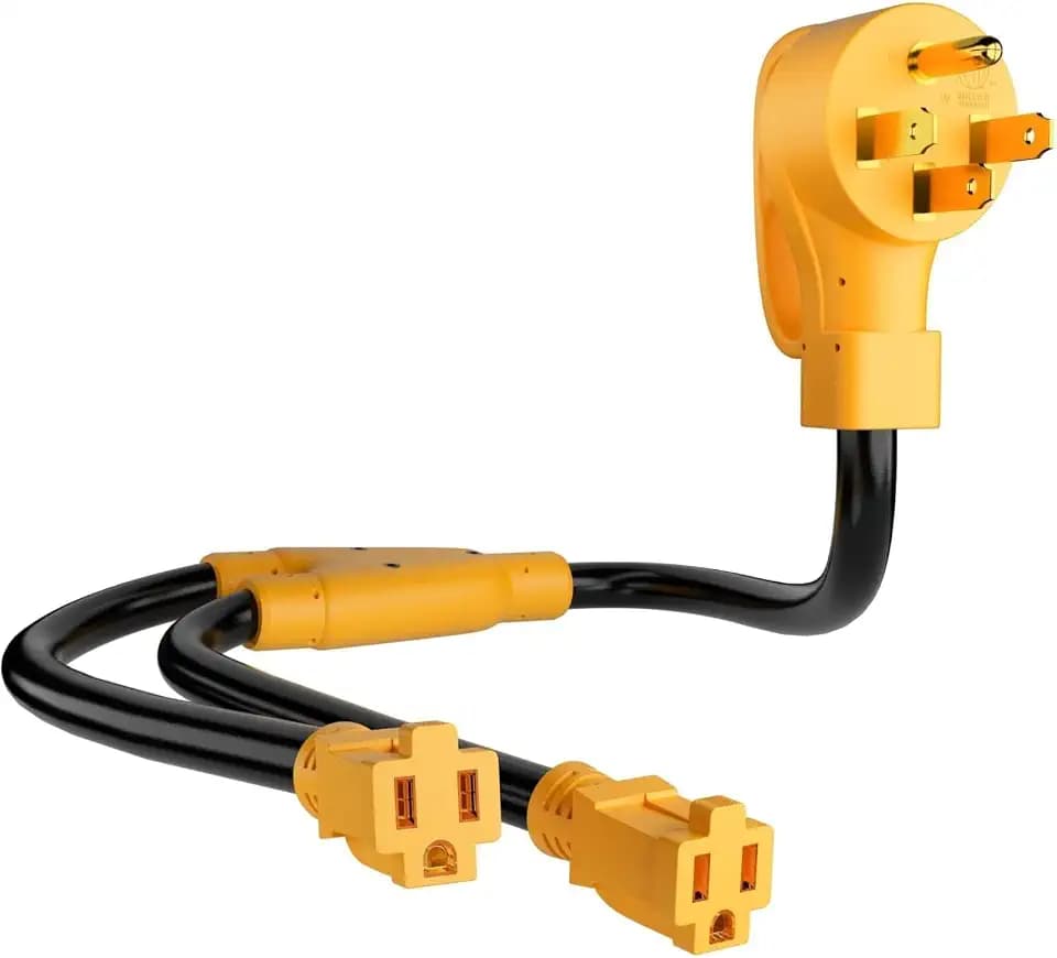 MECMO 50 Amp to (2) x 110V 15 Amp Household Outlet RV Y Adapter Power Cord, 10/3 STW NEMA 14-50P Male Plug to Two 5-15R Female Electrical Receptacles, 50A to 15A RV Power Y Splitter Cord 2.5 Feet