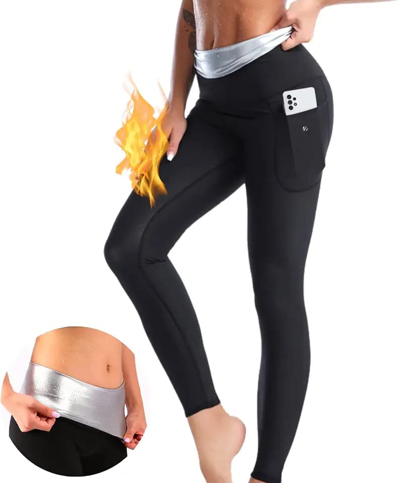 Schwitzhose Schlankheitshose flacher Bauch Schlankheitsgürtel Leggings Taschen Sauna Suit Shapewear Trainingskostüm Hohe Taille Trainer Shaper Übung Fitness Gym Yoga Sport Damen