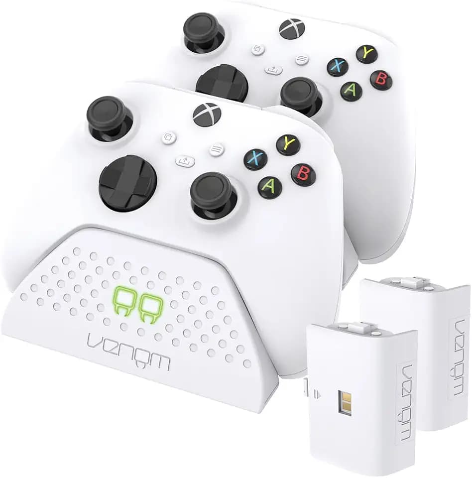 Venom Twin-Ladestation mit 2 x wiederaufladbaren Akkupacks – Weiß (Xbox Series X & S/Xbox One)