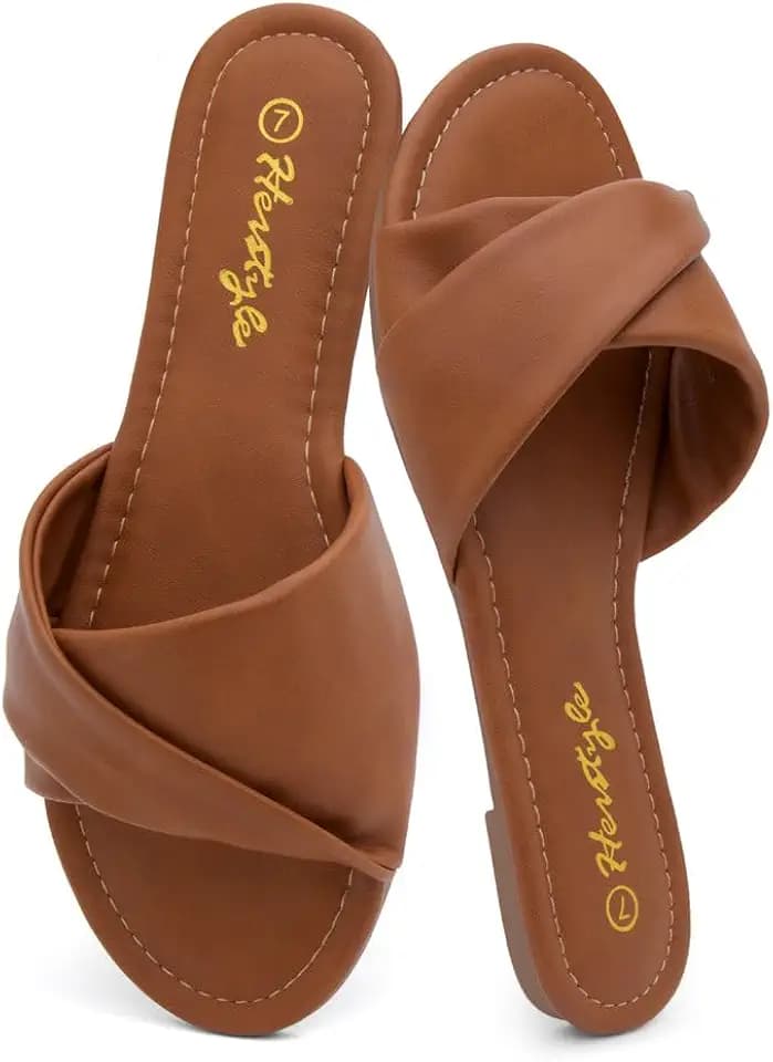 Herstyle Flat Sandals for Women, Casual Slide Sandals with Cushioned Footbed, Slip On Open Toe Summer Shoes for Beach Travel Everyday Wear