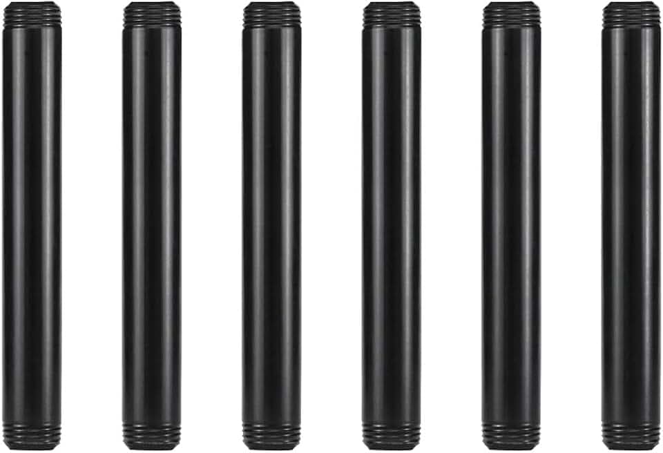 GeilSpace 6 Pack 1/2" × 6" Pre-Cut Black Metal Pipe, Industrial Steel Fits Standard Half Inch Black Threaded Pipes and Fittings - Vintage DIY Industrial Shelving (1/2" × 6")