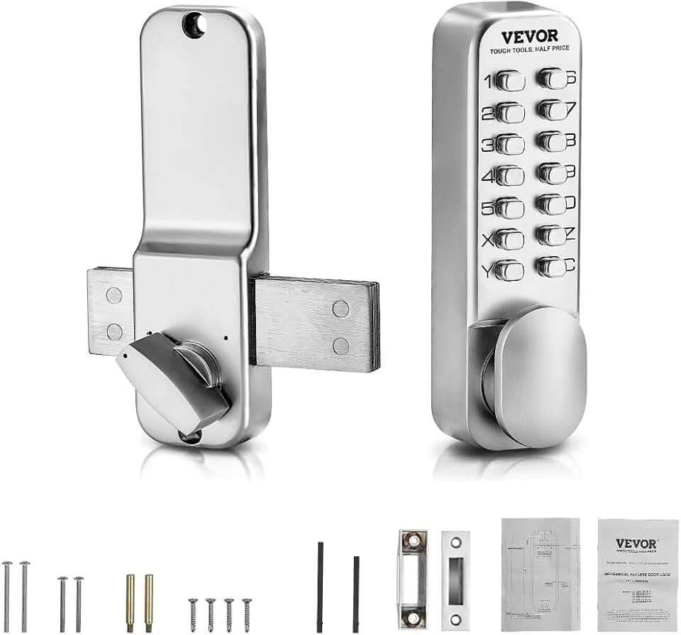 VEVOR mechanisches schlüsselloses Türschloss mit einseitiger Tastatur (14 Tasten), schlüsselloses Türschloss aus Edelstahl, Codeschloss für Haus, Büro, Außenzaun, Garage Hof (Stil 5)