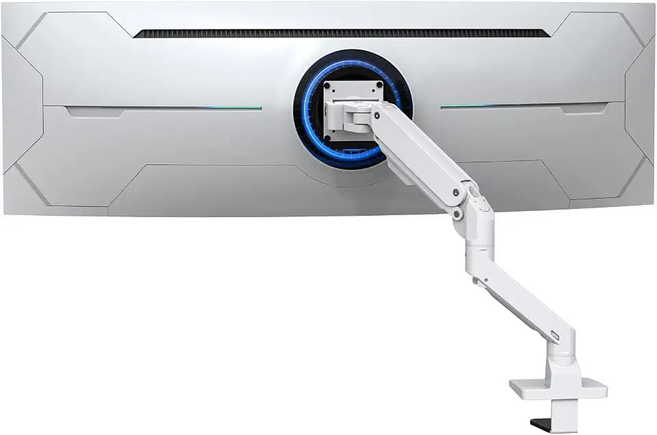 BEWISER Heavy Duty Monitor Arm Mount for 34-49 inches and Ultra 57 inches Screens,Weight Capacity Up to 44 lbs,Full Motion Height Swivel Adjustable Monitor Arm(White)