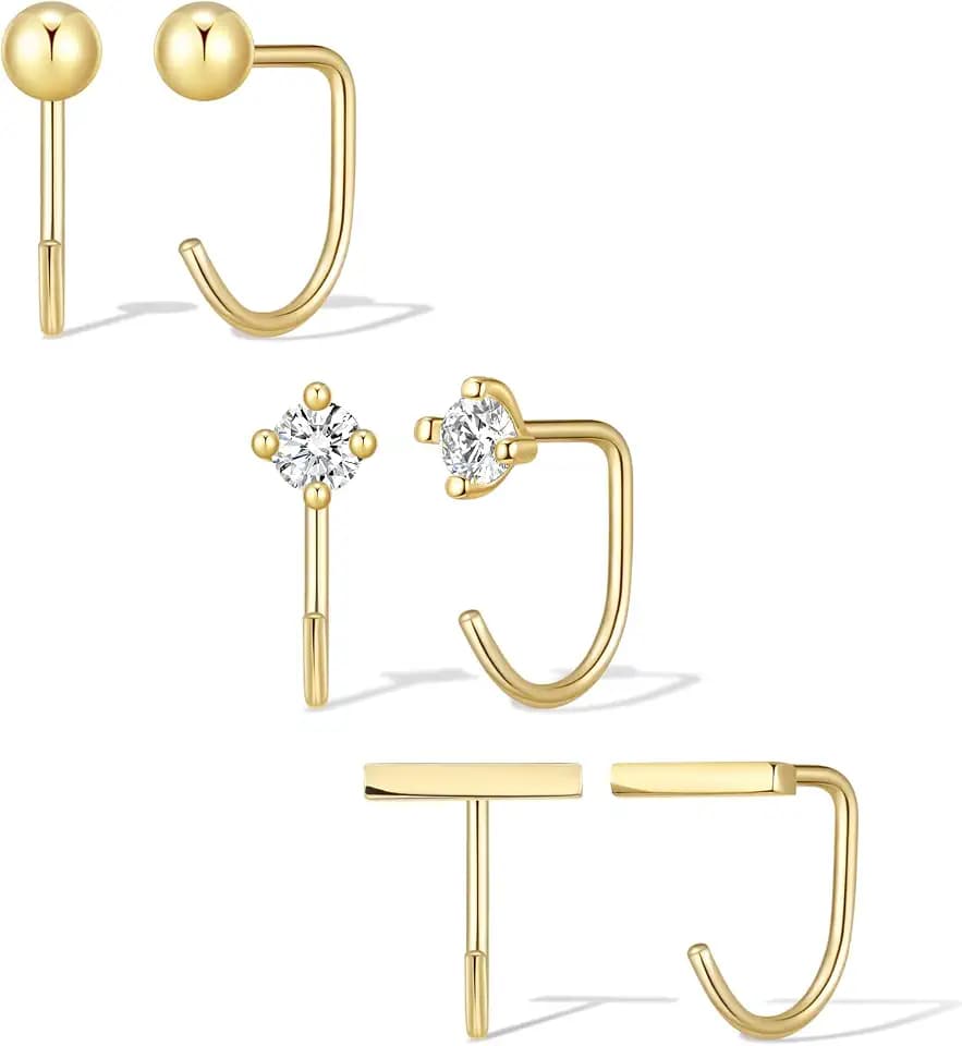 Backless Half Hoop Earrings for Women 14K Gold Silver Plated