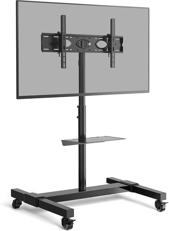 RFIVER TV Ständer Rollbar Fernseher Rollwagen für 32-70 Zoll Flach & Curved TV Wagen Fernsehständer mit Rollen Höhenverstellbar Neigbar Max. VESA 600x400 mm