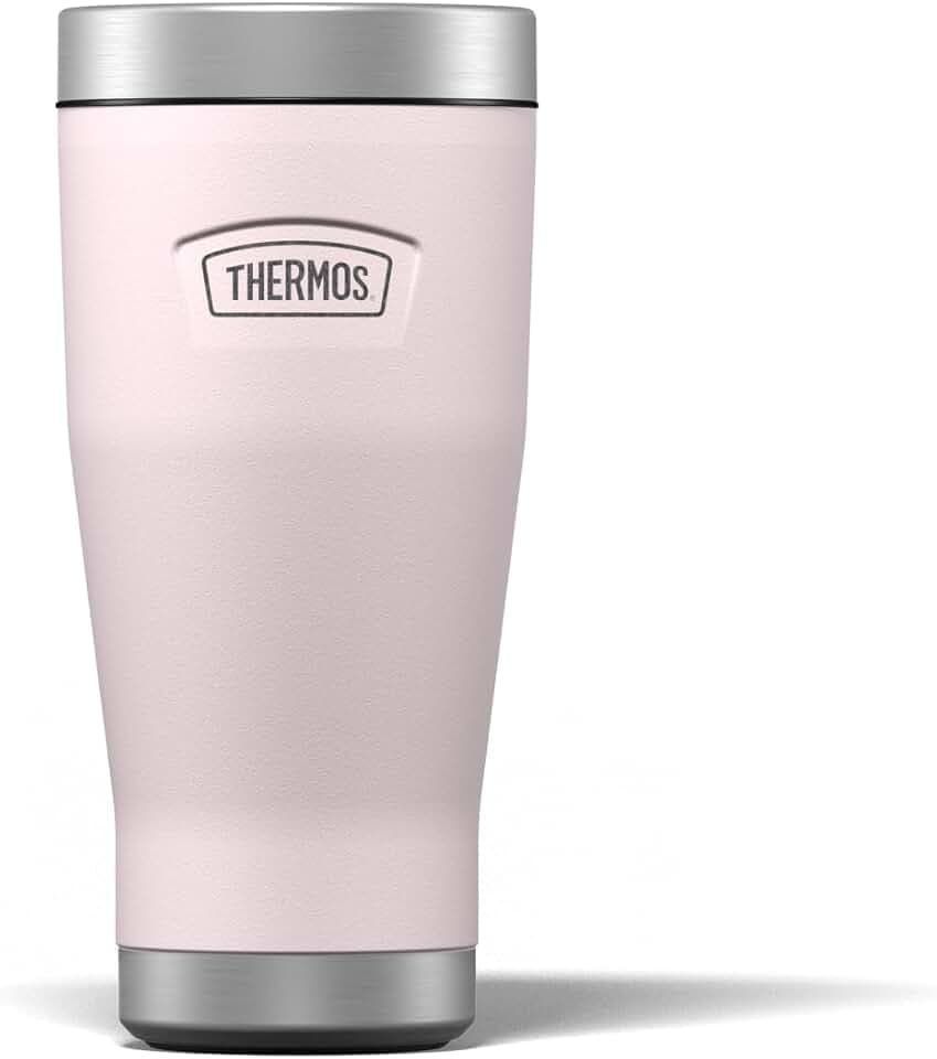 Thermos Icon Reisebecher mit Pfingstrosenmotiv, 470 ml, wiederverwendbarer, isolierter Edelstahl-Kaffeebecher für heiße oder kalte Getränke, vakuumversiegelte Wasserflasche mit auslaufsicherem Deckel