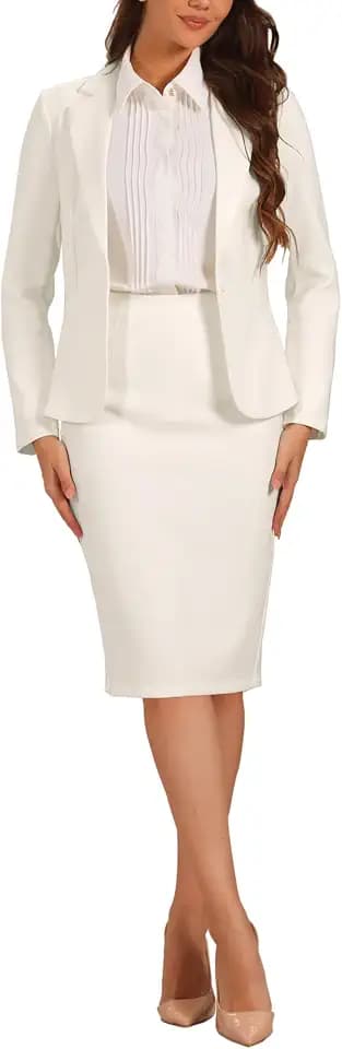 Allegra K Damen 2-teiliges Rock Anzug Set Business Casual Langarm Blazer und Bleistiftrock