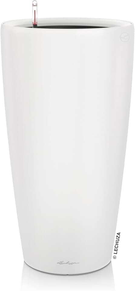 LECHUZA-Pflanzgefäß Rondo Premium 40 Weiß matt | Pflanzsäule mit Bewässerungssystem, Wasserstandsanzeiger und Pflanzeinsatz | Matte Oberfläche | Ø 40 x 75 cm | 15746