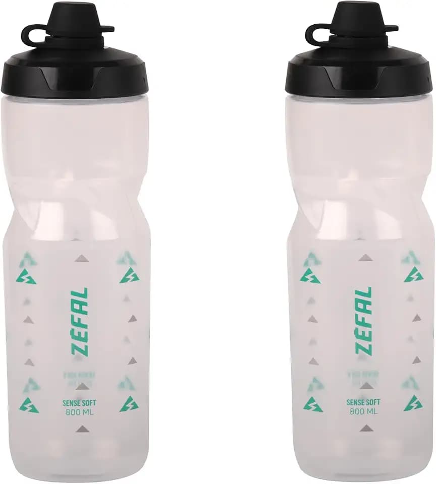 ZEFAL Sense Soft 80 No-Mud x 2 - Fahrrad Trinkflasche MTB mit Deckel - Weiche und geruchlose Sportflasche - BPA-freie Wasserflasche - Silikonsauger - Transparent, 2 x 800 ml