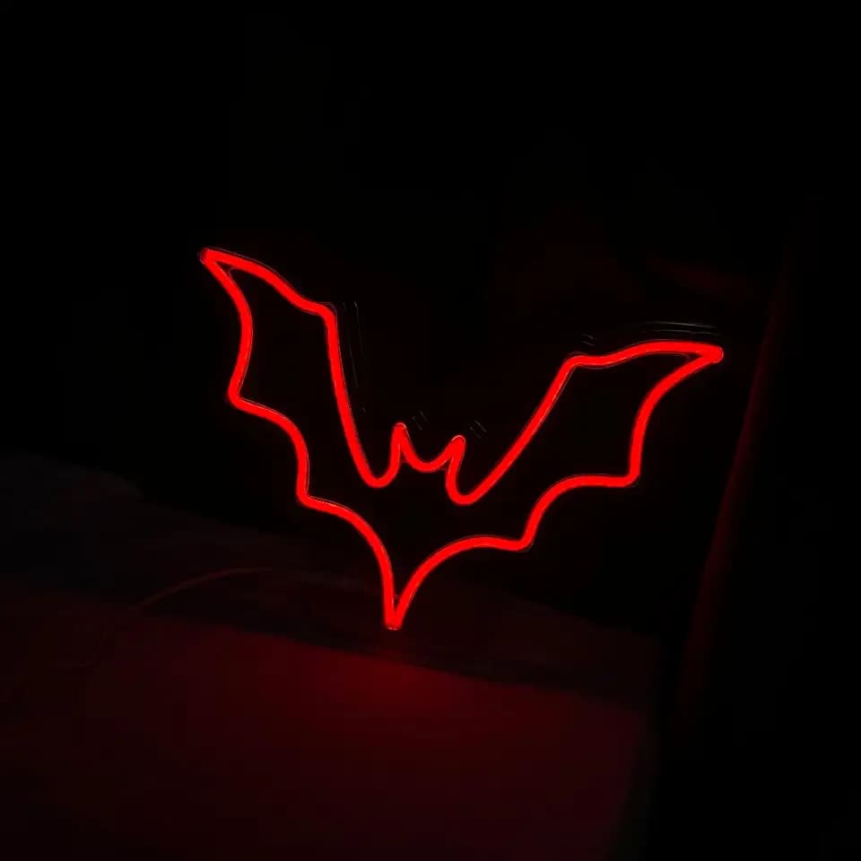 Big Bat Neon Sign for Halloween, 15 * 10 Inch Spooky Vampire Wall Decor & Halloween Decoration –Dimmable Red Bat Sign, Decorative Lighting, Power Adapter Included