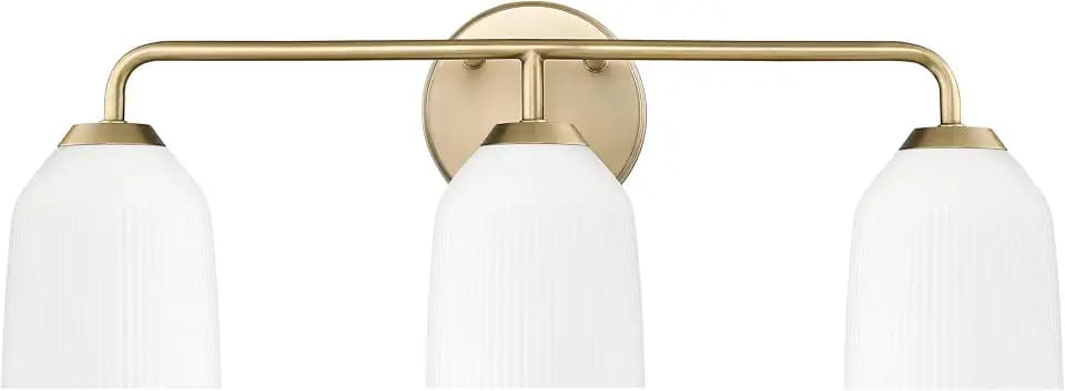 ML Lighting | Norah Collection | 22303-VB | 3 Light Vanity in Vintage Brass Finish with Opal Ribbed Glass Shade | Versatile Design That adds High-End Texture and Elegance to Your Bathroom