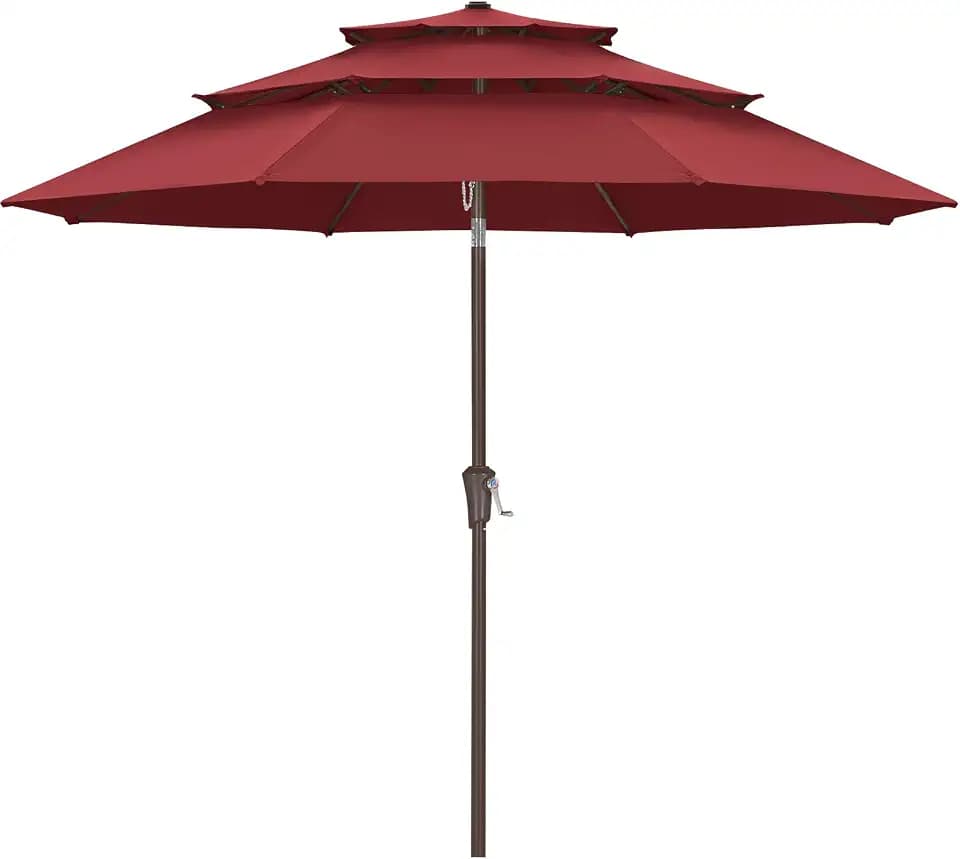ABCCANOPY 9FT 3-Tier Patio Outdoor Market Umbrella, Burgundy